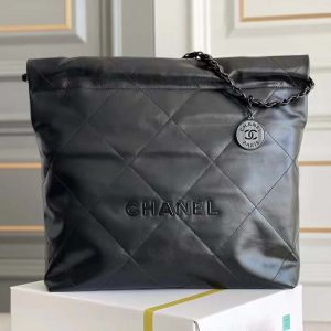 Replica Chanel Women 22 Handbag Black Calfskin Black-Tone Metal