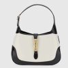 Replica Gucci GG Women Jackie 1961 Small Shoulder Bag White with Black Leather