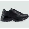Replica Gucci Unisex GG Rhyton Sneaker Black Leather Rubber Sole Low Heel