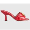 Replica Gucci Women GG Double G Slide Sandal Red Chevron Matelassé Leather 7.6 cm Heel