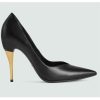 Replica Gucci Women GG Heeled Slide Sandals Black Leather Studs Spool High 15 Cm Heel 14