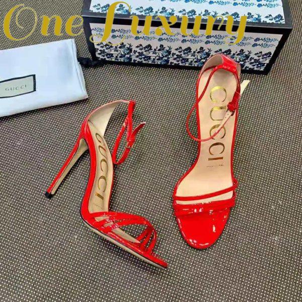 Replica Gucci Women Patent Leather Sandal 11.4cm Thin Heel-Red 8