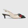 Replica Gucci Women Shoes Leather Sling-Back Pump with Web Bow 50mm Heel-White
