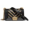 Replica Chanel Women Small Boy Chanel Handbag in Metallic Lambskin Leather-Black and Gold