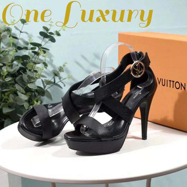 Replica Louis Vuitton LV Women Horizon Platform Sandal Black Grained Calf 7