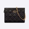 Replica Dior Women Caro Zipped Pouch with Chain Black Supple Cannage Calfskin