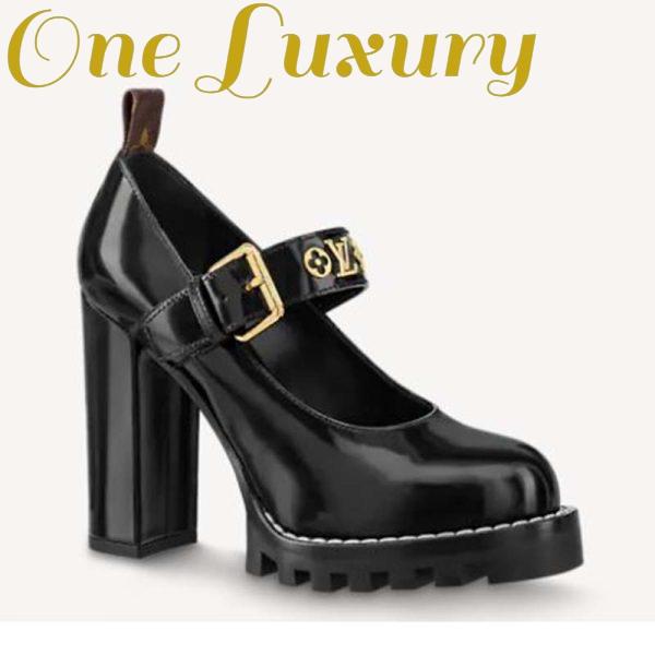Replica Louis Vuitton LV Women Star Trail Pump Black Glazed calf Leather Treaded Rubber 2