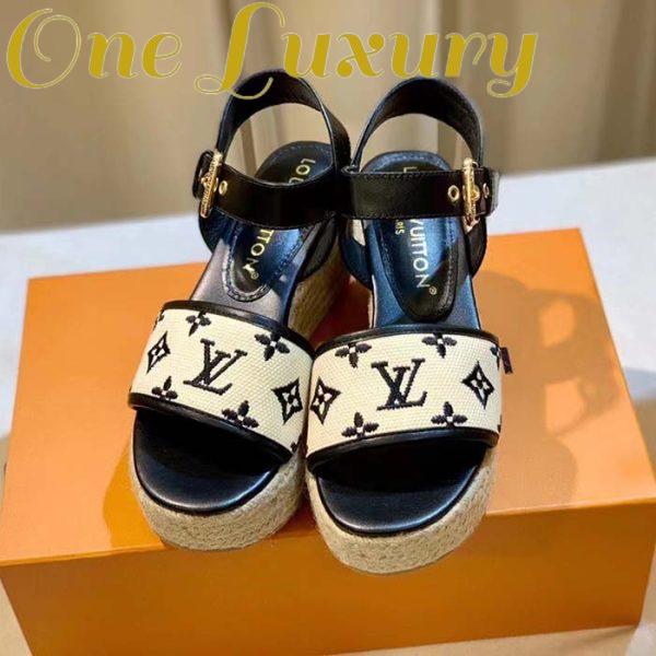 Replica Louis Vuitton LV Women Starboard Wedge Sandal Black Monogram-Embroidered Cotton Rope Sole 3