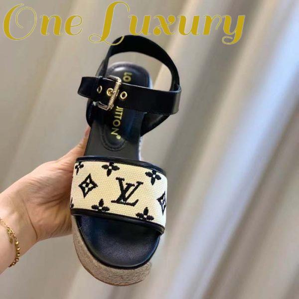 Replica Louis Vuitton LV Women Starboard Wedge Sandal Black Monogram-Embroidered Cotton Rope Sole 4