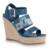 Replica Louis Vuitton LV Women Starboard Wedge Sandal Black Monogram-Embroidered Cotton Rope Sole 7