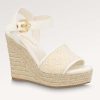 Replica Louis Vuitton LV Women Starboard Wedge Sandal White Monogram-Embroidered Cotton Rope Sole
