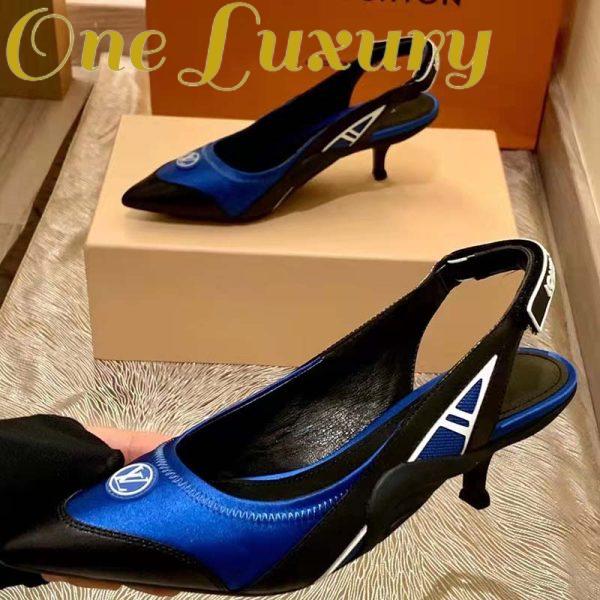 Replica Louis Vuitton Women Archlight Slingback Pump Blue Technical Satin Calf Leather 6