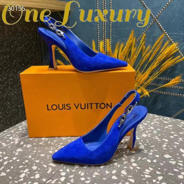 Replica Louis Vuitton Women Sparkle Slingback Pump Blue Suede Baby Goat Leather 9.5 Cm Heel 4