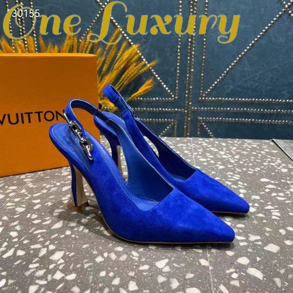 Replica Louis Vuitton Women Sparkle Slingback Pump Blue Suede Baby Goat Leather 9.5 Cm Heel 5