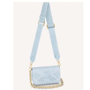 Replica Louis Vuitton LV Women Wallet On Strap Bubblegram Blue Monogram Embroidered Quilted Calf