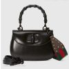 Replica Gucci GG Women Gucci 100 Bag with Bamboo Handles Black Leather