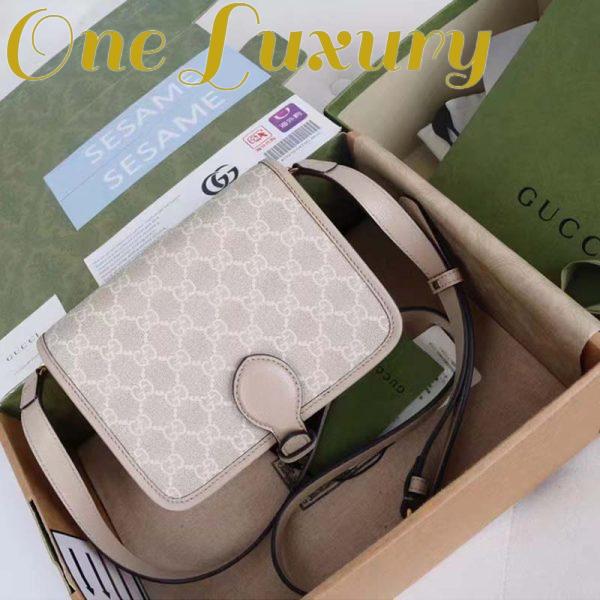 Replica Gucci Unisex Mini Shoulder Bag Interlocking G Beige White GG Supreme Canvas 3