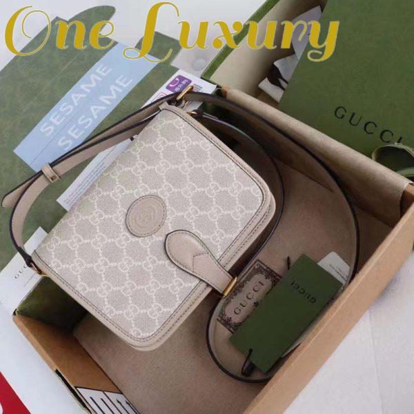 Replica Gucci Unisex Mini Shoulder Bag Interlocking G Beige White GG Supreme Canvas 4