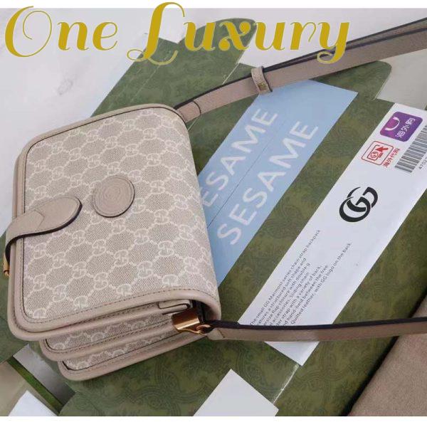 Replica Gucci Unisex Mini Shoulder Bag Interlocking G Beige White GG Supreme Canvas 5