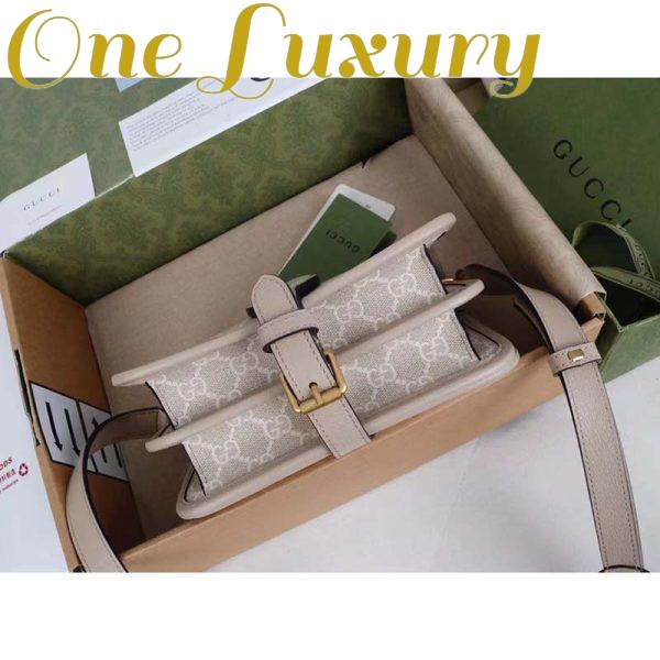 Replica Gucci Unisex Mini Shoulder Bag Interlocking G Beige White GG Supreme Canvas 9