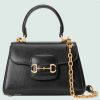 Replica Gucci GG Women Horsebit 1955 Mini Bag Top Handle Black Leather