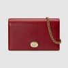 Replica Gucci GG Women Leather Chain Card Case Wallet in Textured Leather