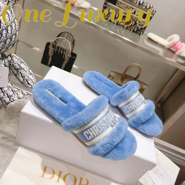 Replica Dior Women CD Shoes Chez Moi Slide Bright Blue Embroidered Cotton Shearling 4
