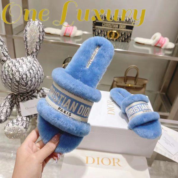 Replica Dior Women CD Shoes Chez Moi Slide Bright Blue Embroidered Cotton Shearling 8
