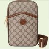 Replica Gucci Unisex Sling Backpack Interlocking G Beige Ebony GG Supreme Canvas