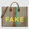 Replica Gucci Unisex ‘Fake/Not’ Print Large Tote Bag GG Supreme Canvas