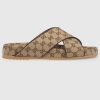 Replica Gucci GG Unisex Slide Sandal Beige and Ebony Original GG Canvas
