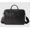 Replica Gucci Unisex GG Embossed Briefcase Bag Black GG Embossed Leather