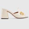 Replica Gucci GG Women Slide Sandal with Horsebit White Leather 8 cm Heel