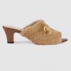 Replica Gucci GG Women’s Mid-Heel Slide Sandal Brown Fabric Horsebit 5.6 Cm Heel