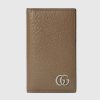 Replica Gucci Unisex GG Marmont Card Case Wallet Double G Taupe Leather
