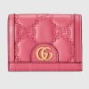 Replica Gucci Unisex GG Marmont Card Case Wallet Pink GG Matelassé Leather Double G