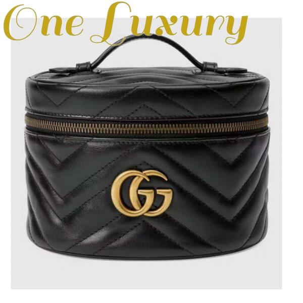 Replica Gucci Unisex GG Marmont Cosmetic Case Black Matelassé Chevron Leather Double G