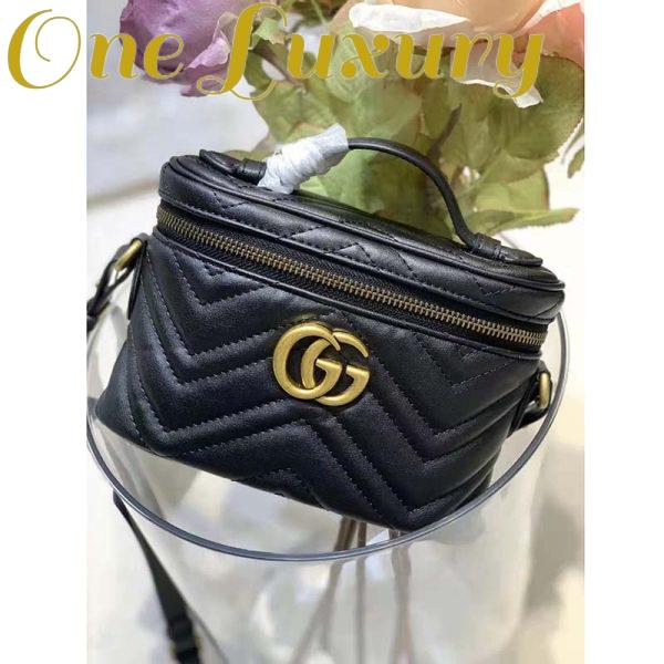 Replica Gucci Unisex GG Marmont Cosmetic Case Black Matelassé Chevron Leather Double G 3