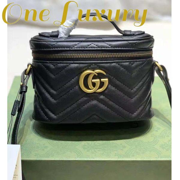 Replica Gucci Unisex GG Marmont Cosmetic Case Black Matelassé Chevron Leather Double G 4