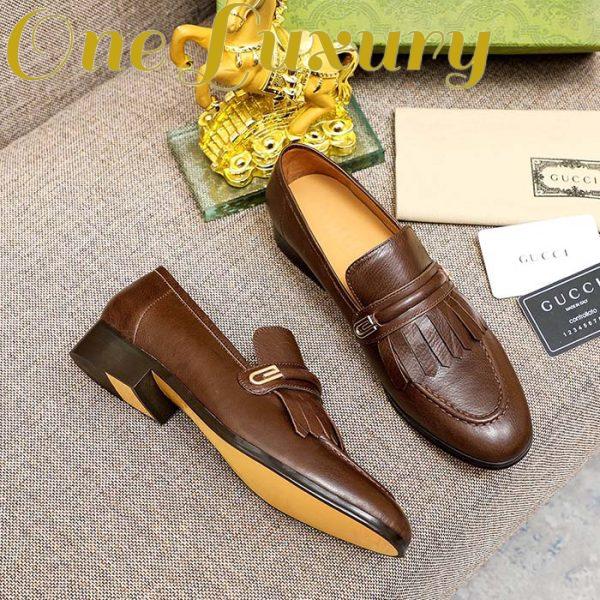 Replica Gucci Men’s GG Loafer Mirrored G Brown Leather Fringe Low 3 Cm Heel 3