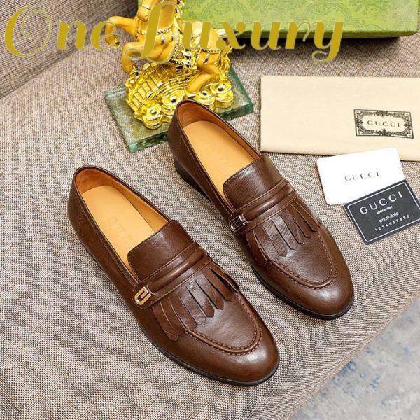 Replica Gucci Men’s GG Loafer Mirrored G Brown Leather Fringe Low 3 Cm Heel 4