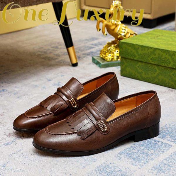 Replica Gucci Men’s GG Loafer Mirrored G Brown Leather Fringe Low 3 Cm Heel 6