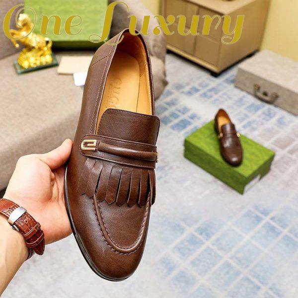 Replica Gucci Men’s GG Loafer Mirrored G Brown Leather Fringe Low 3 Cm Heel 8