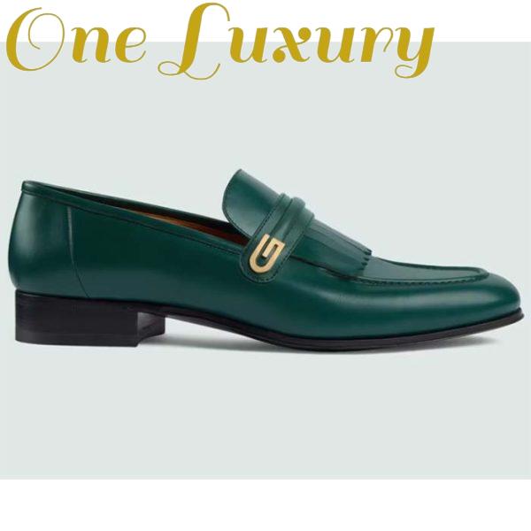 Replica Gucci Men’s GG Loafer Mirrored G Dark Green Leather Fringe Low Heel 2