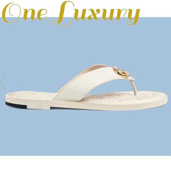 Replica Gucci Unisex GG Interlocking G Thong Sandal White Leather Flat