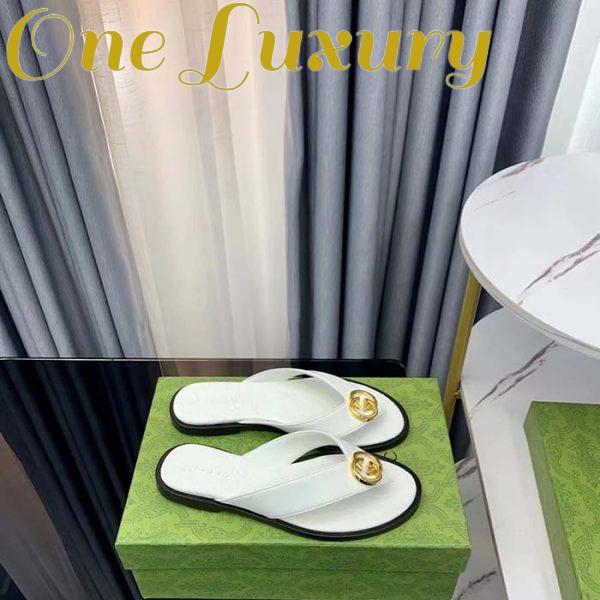 Replica Gucci Unisex GG Interlocking G Thong Sandal White Leather Flat 3