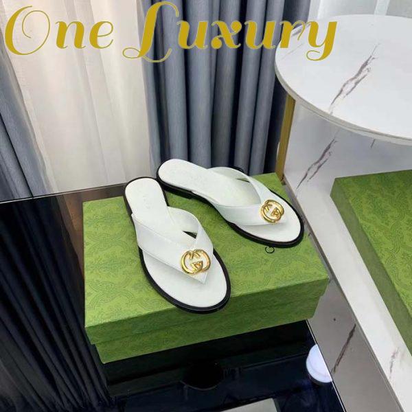 Replica Gucci Unisex GG Interlocking G Thong Sandal White Leather Flat 4