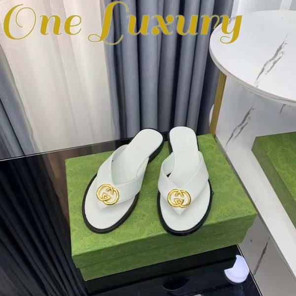 Replica Gucci Unisex GG Interlocking G Thong Sandal White Leather Flat 7