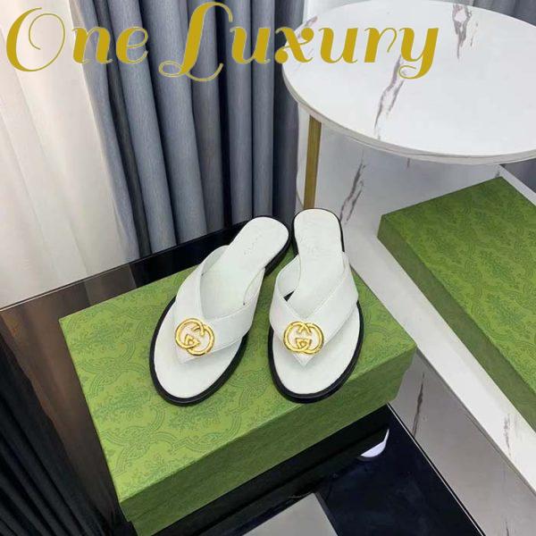 Replica Gucci Unisex GG Interlocking G Thong Sandal White Leather Flat 8