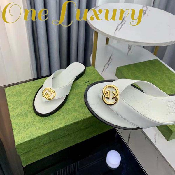 Replica Gucci Unisex GG Interlocking G Thong Sandal White Leather Flat 9